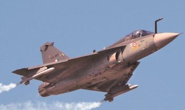 In an aerial maneuver, the IAF's LCA Tejas demonstrates combat prowess by intercepting a Eurofighter during Tarang Shakti.